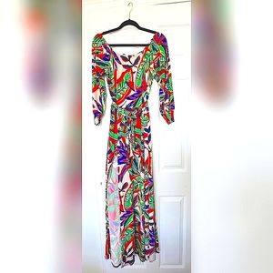 Off Shoulder Floral Print Slit Maxi Dress